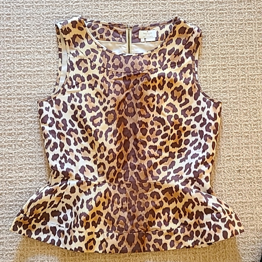Kate Spade sleeveless silk animal print shell size 6, gold zipper in back